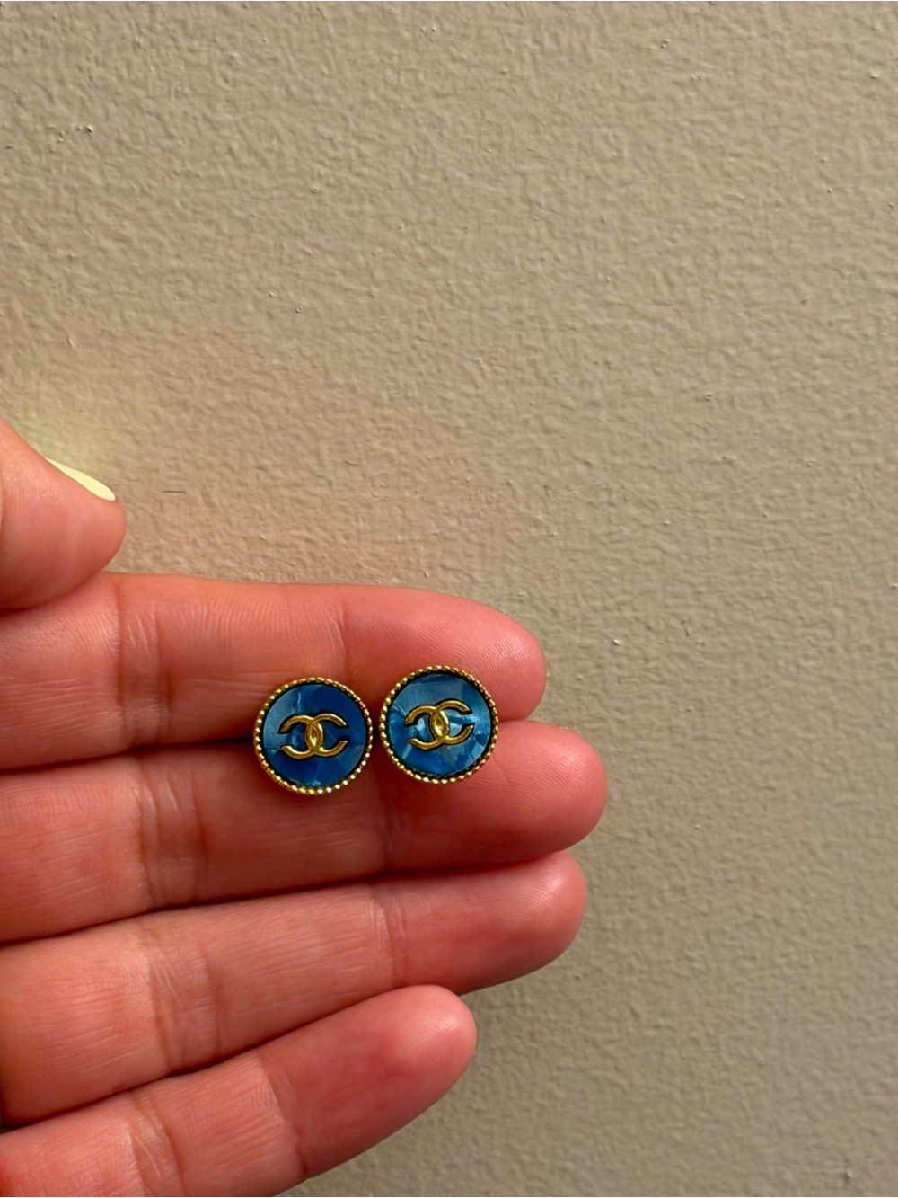 Gold-Tone Blue CC Logo Stud Earrings